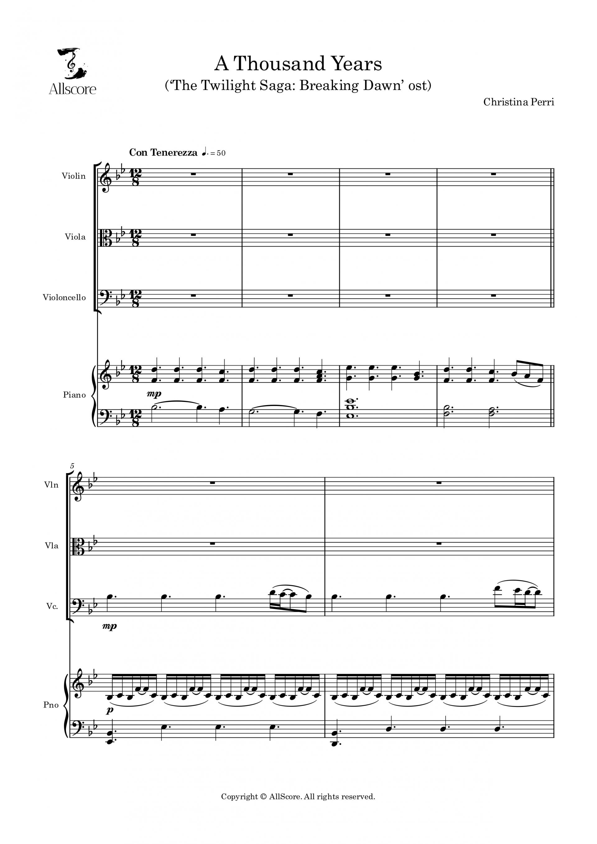 A Thousand Years - Quartet (Vln, Vla, Vc, Pno)