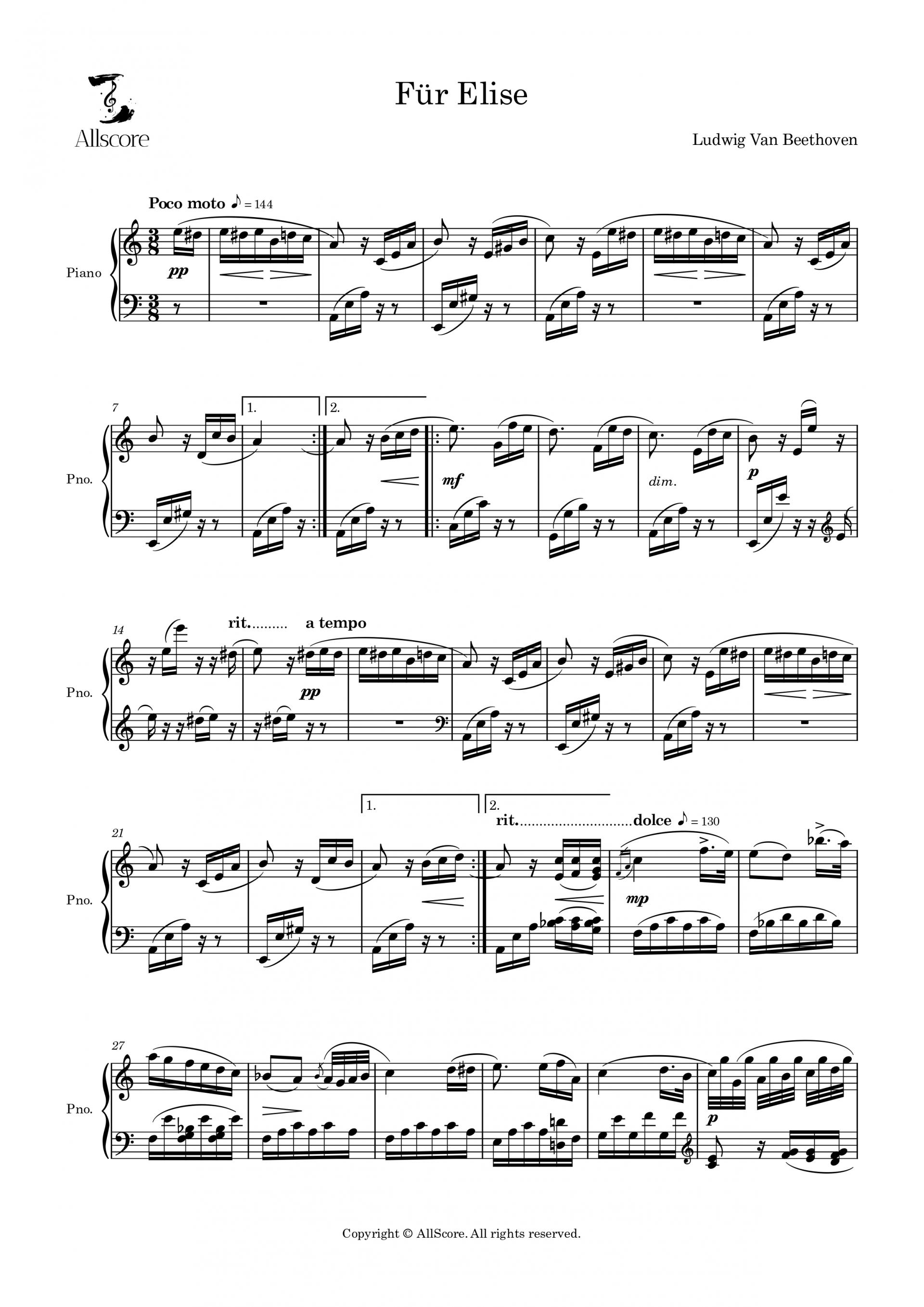 Fur Elise (엘리제를 위하여) - Piano Solo