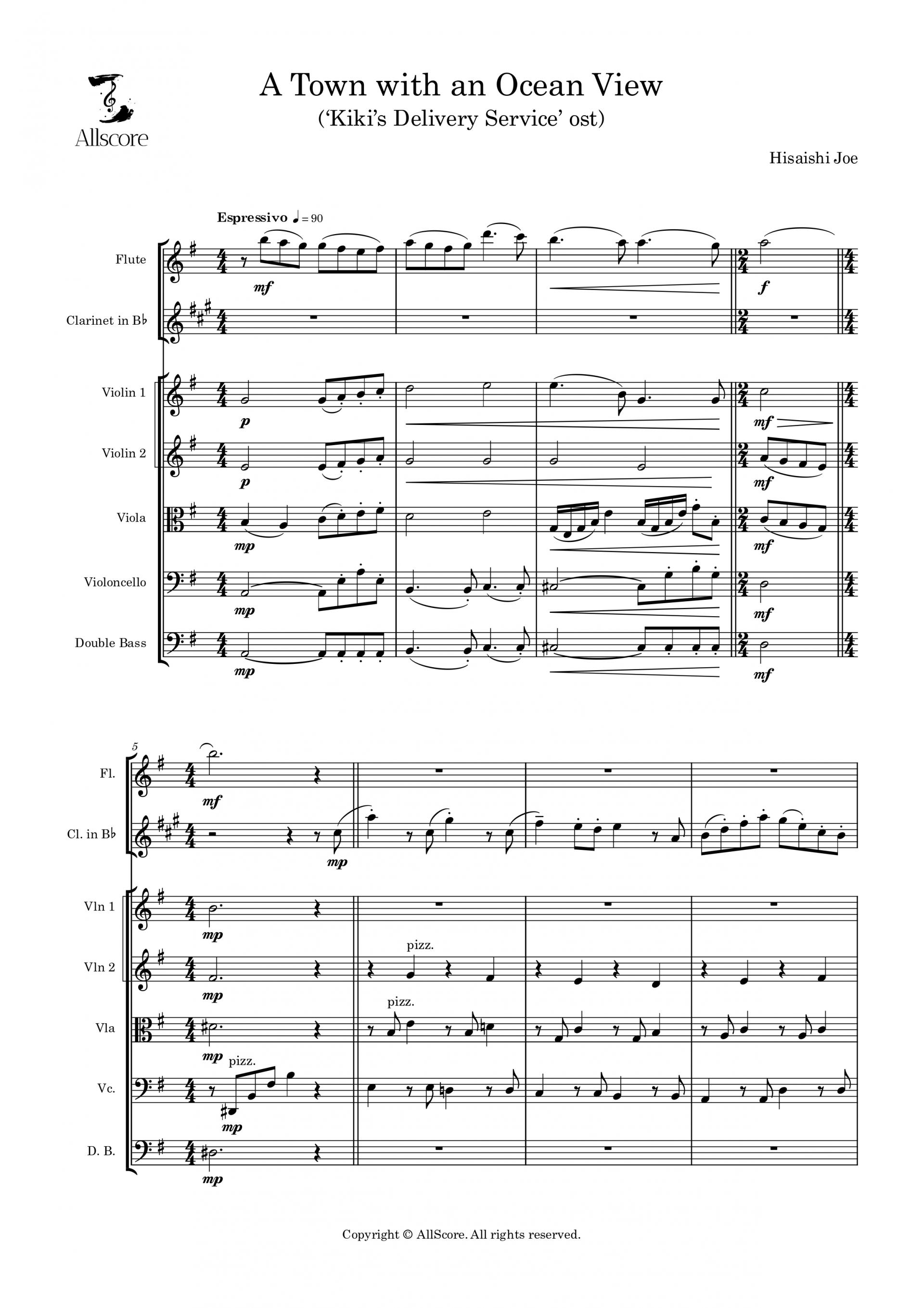 바다가 보이는 마을 ('마녀 배달부 키키' ost) - Orchestra (Flu, Cla, Vln 1, 2, Vla, Vc, Db)