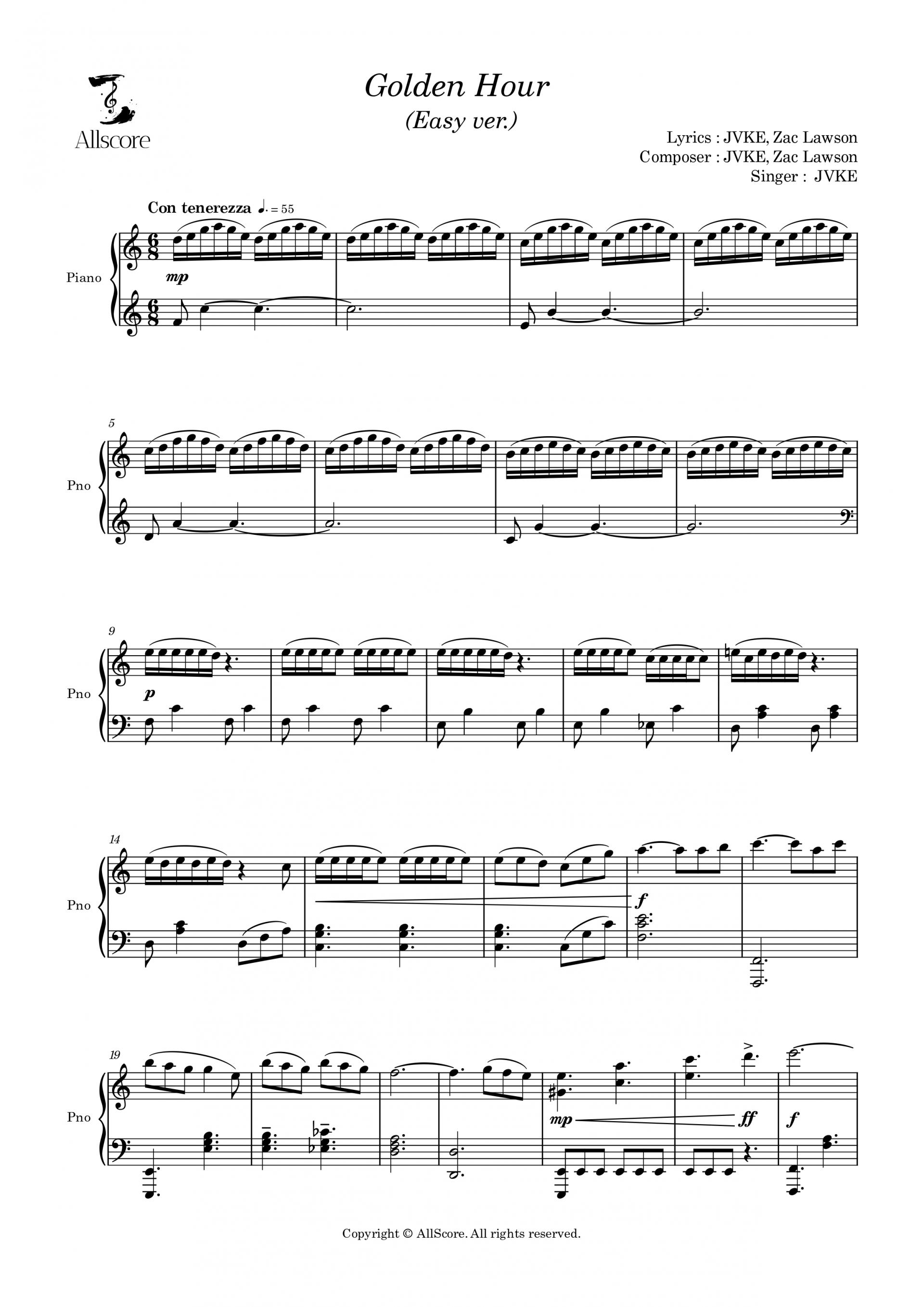 Golden Hour (골든아워) - Piano Solo (Easy ver.)
