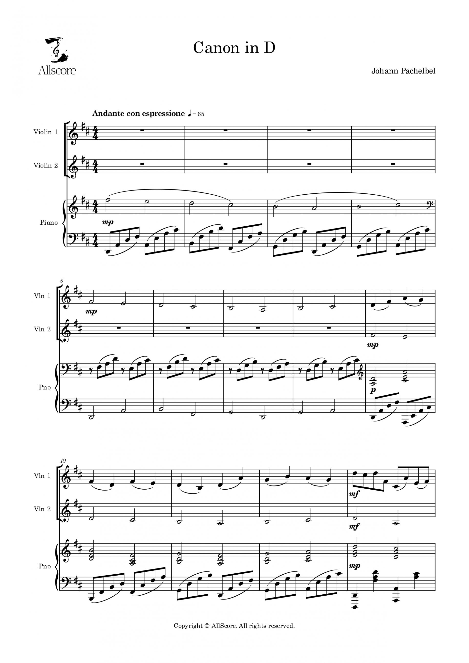 Canon in D (캐논 변주곡) - Trio (Vln 1, 2, Pno)