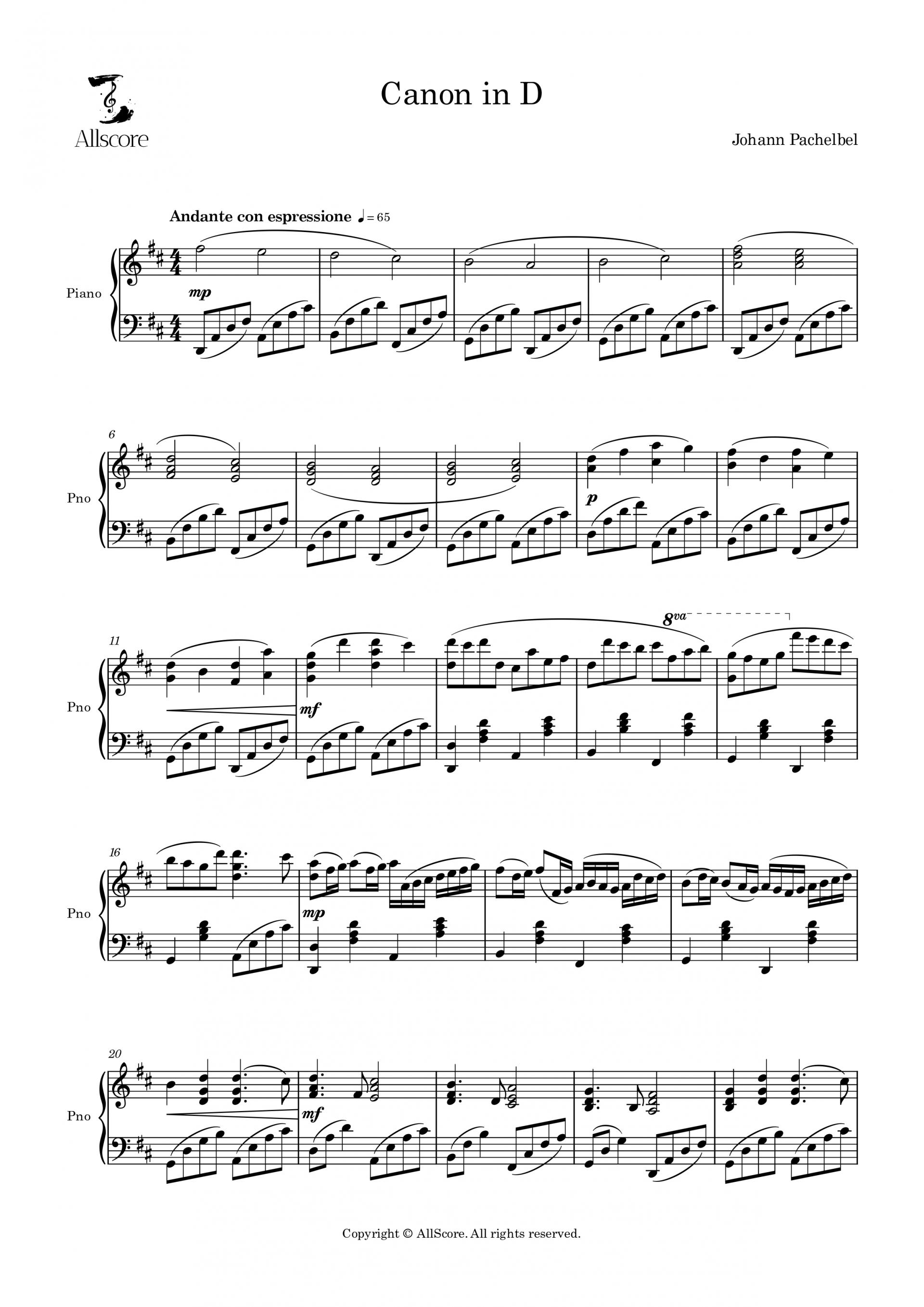 Canon in D (캐논 변주곡) - Piano Solo
