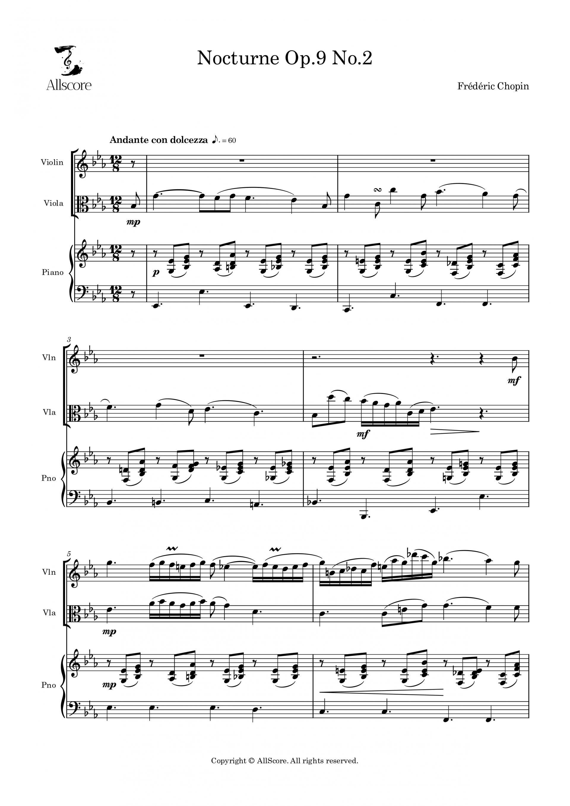 Nocturne Op.9 No.2 (쇼팽 녹턴) - Trio (Vln, Vla, Pno)