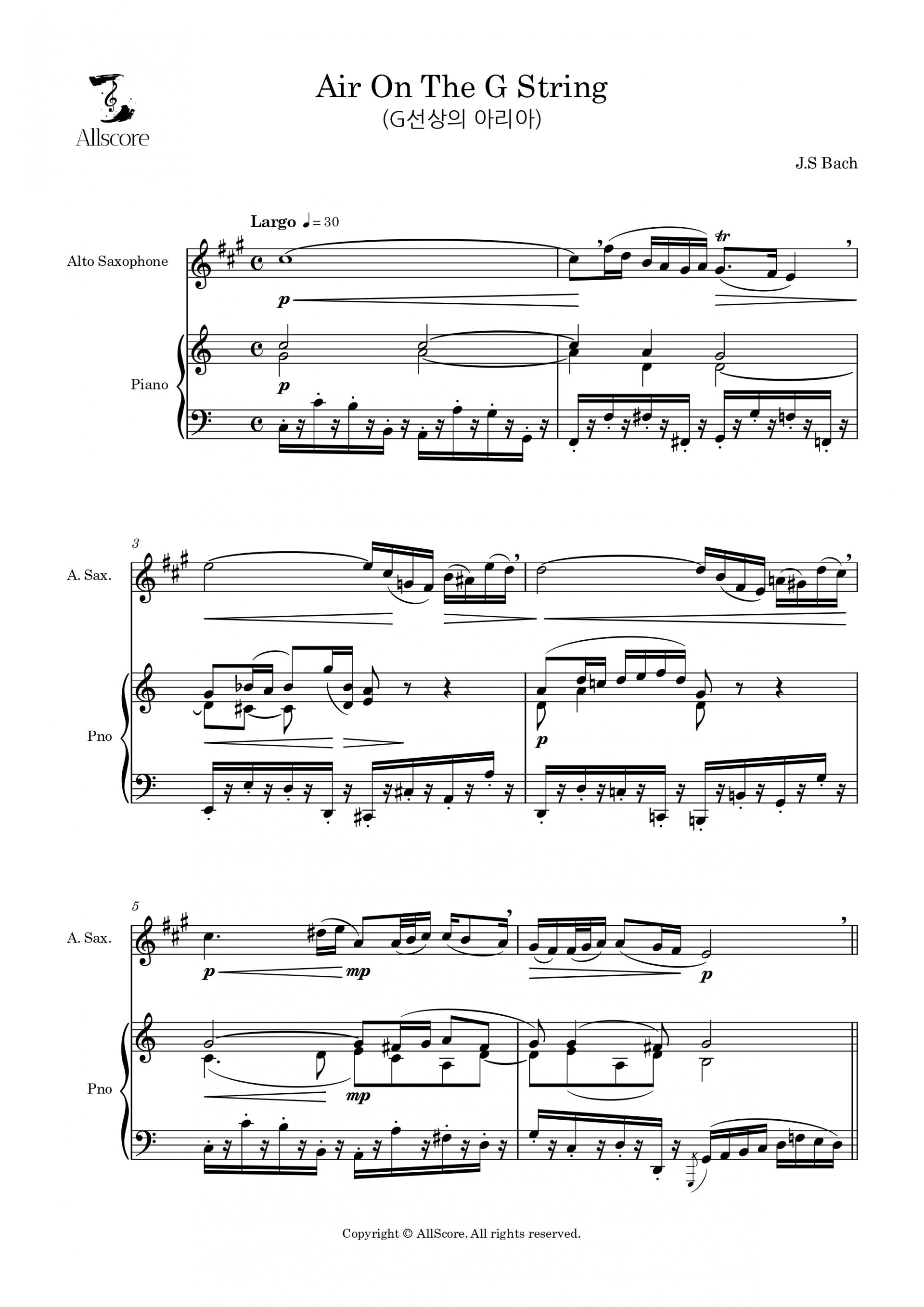 Air On The G String (G선상의 아리아) - Solo (A.sax, Pno)