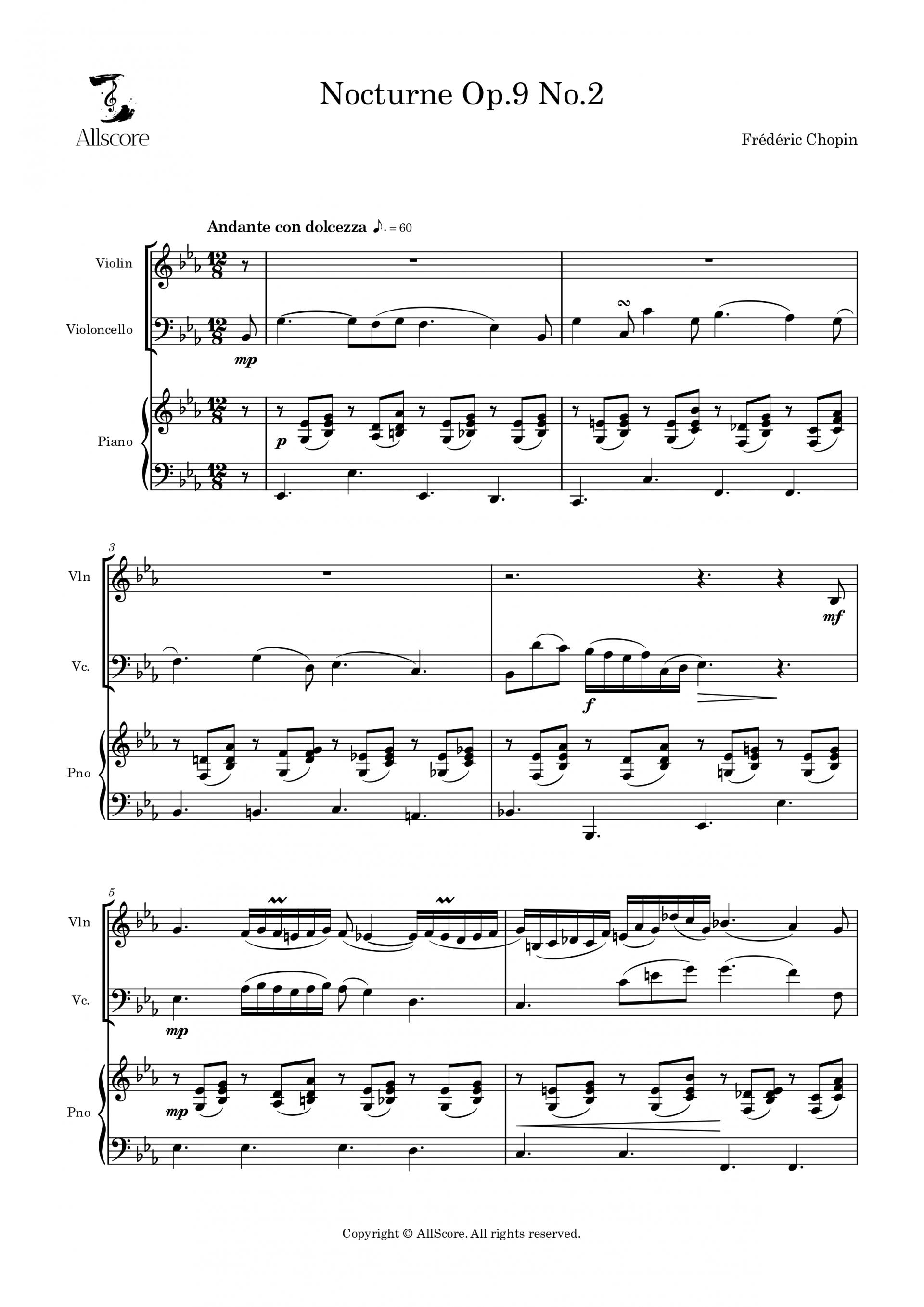 Nocturne Op.9 No.2 (쇼팽 녹턴) - Trio (Vln, Vc, Pno)