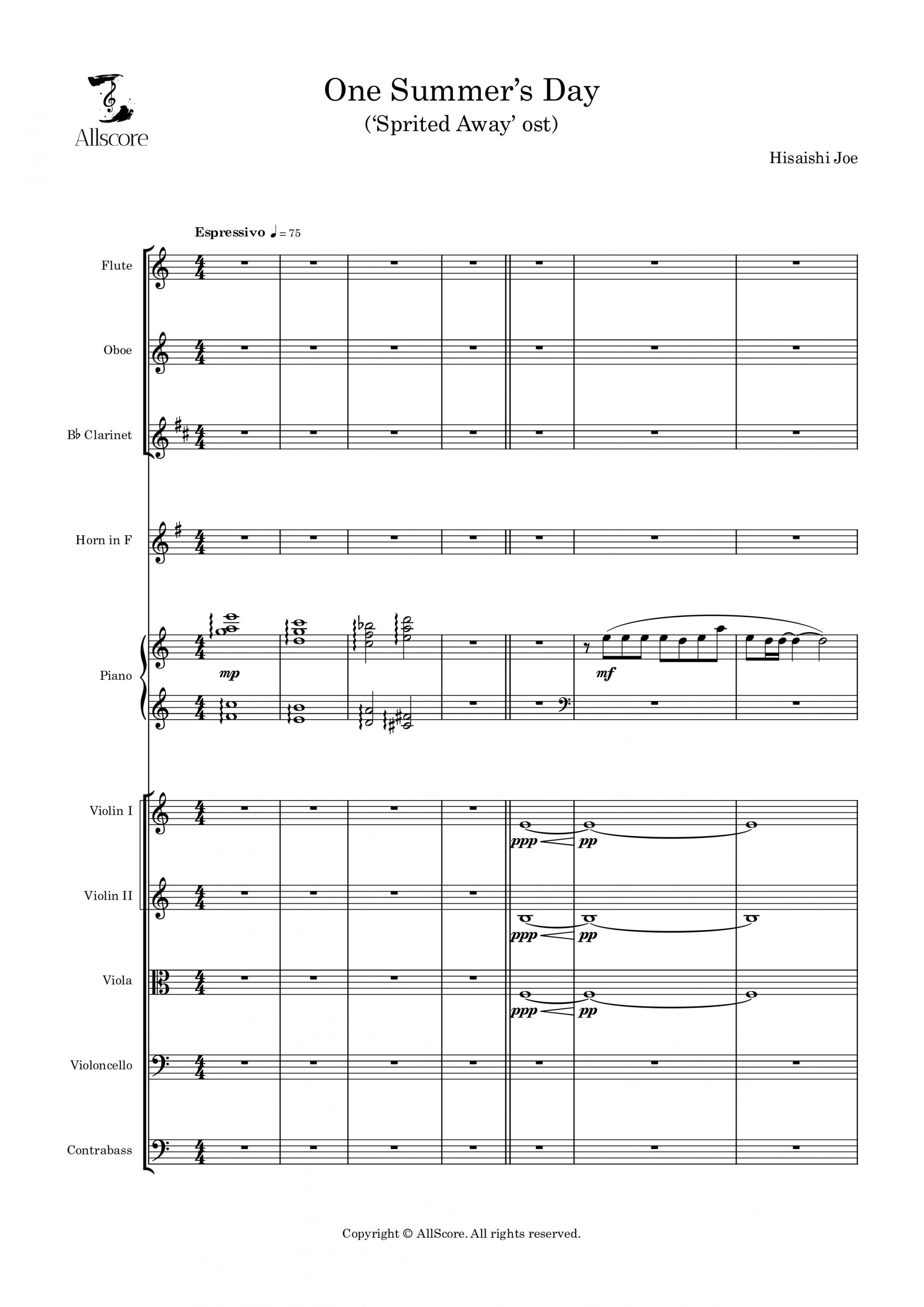어느 여름날 ('센과 치히로의 행방불명' ost) - Orchestra (Flu, Ob, Cla, Hn, Pno, Vln 1, 2, Vla, Vc, Db)