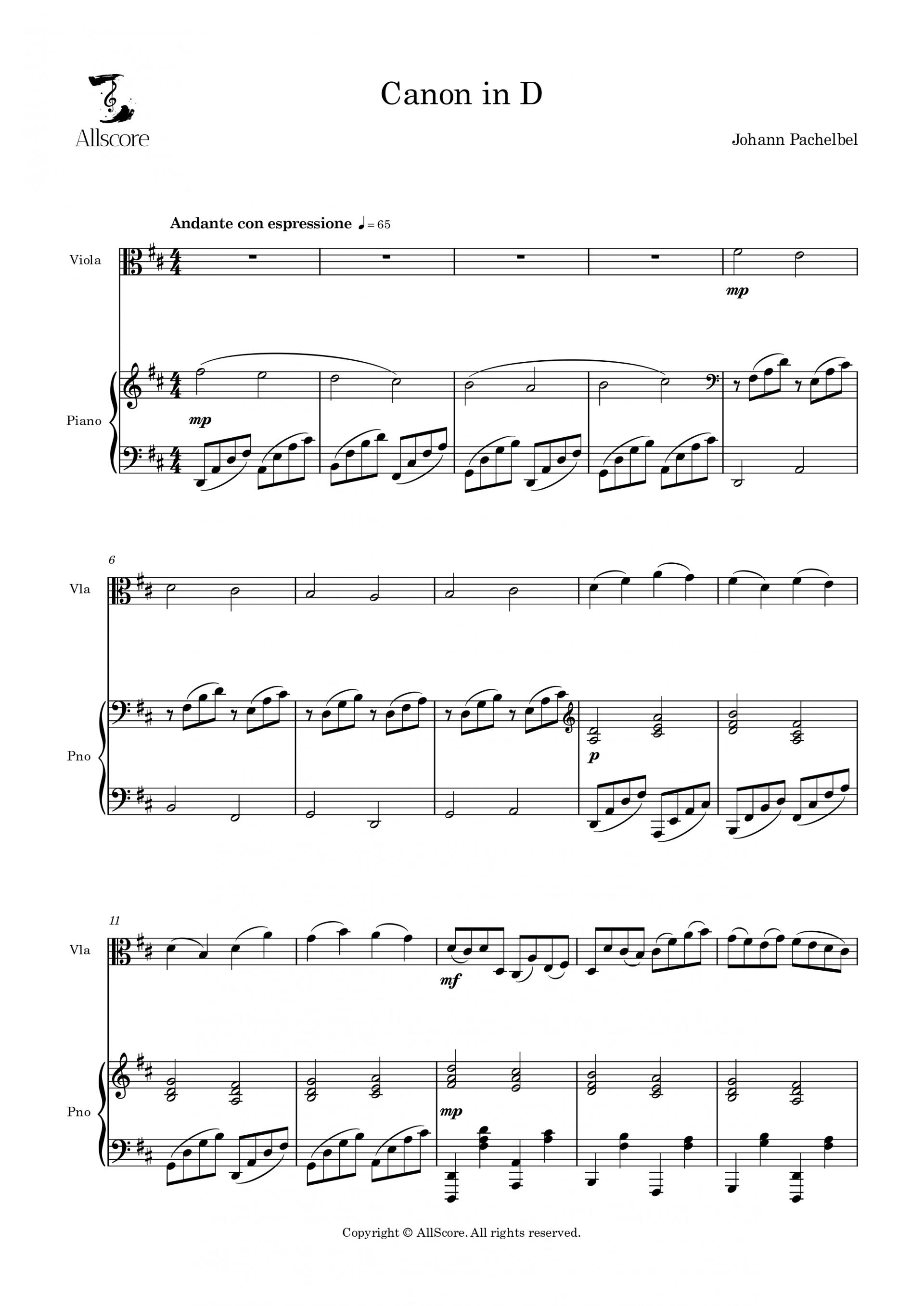 Canon in D (캐논 변주곡) - Solo (Vla, Pno)
