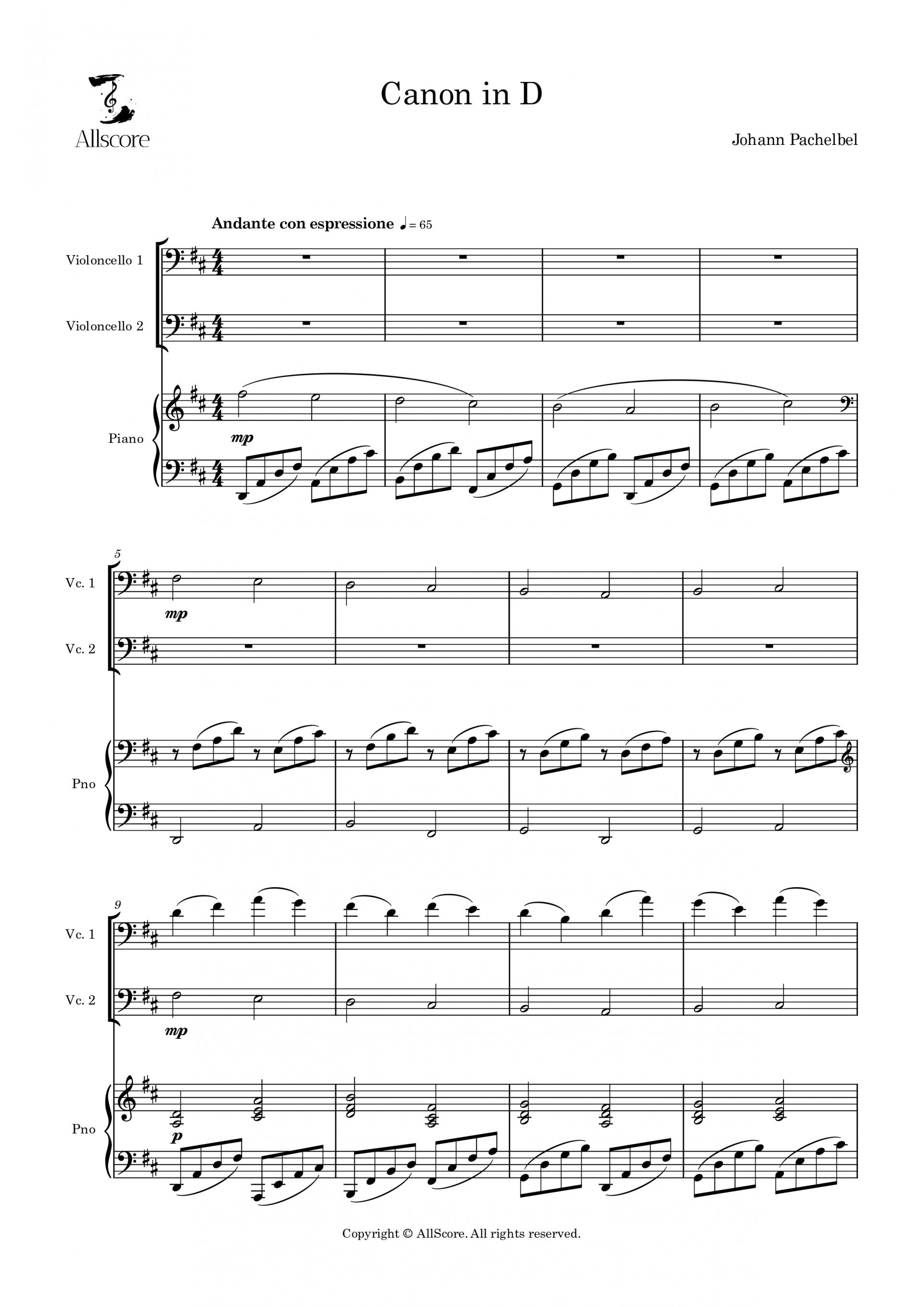 Canon in D (캐논 변주곡) - Trio (Vc 1, 2, Pno)