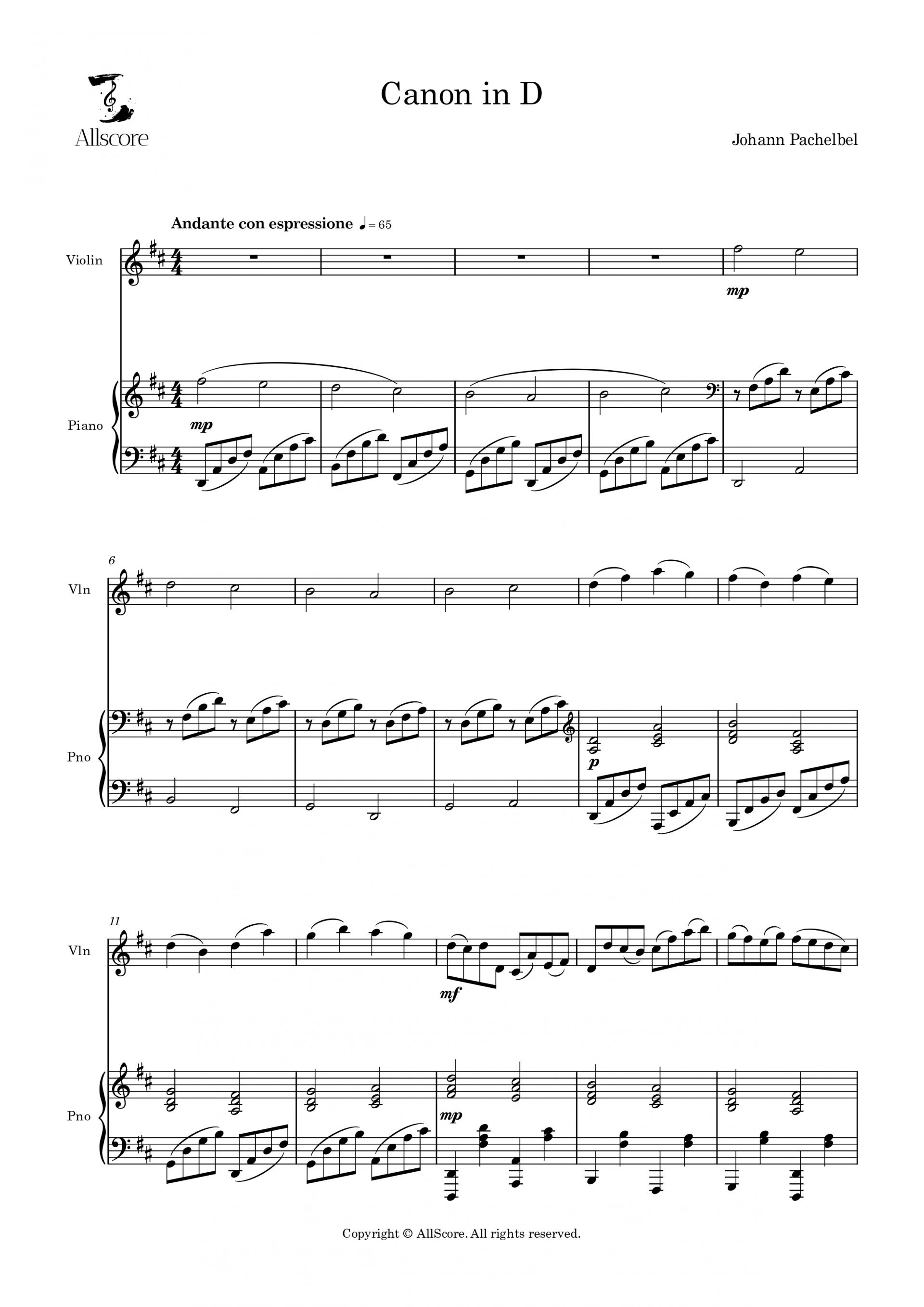 Canon in D (캐논 변주곡) - Solo (Vln, Pno)