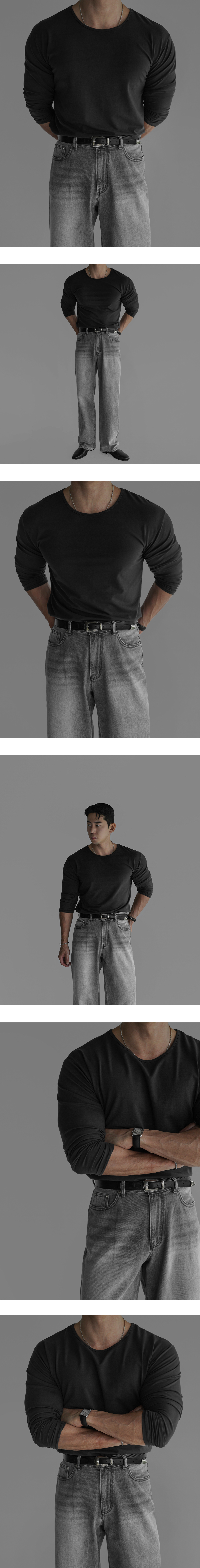 코튼 머슬핏 긴팔 티셔츠 [차콜]