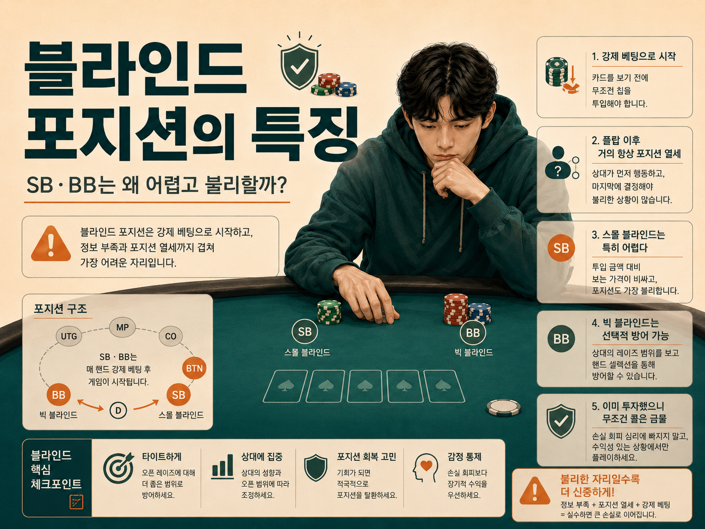 블라인드 포지션 SB BB 특징 이미지