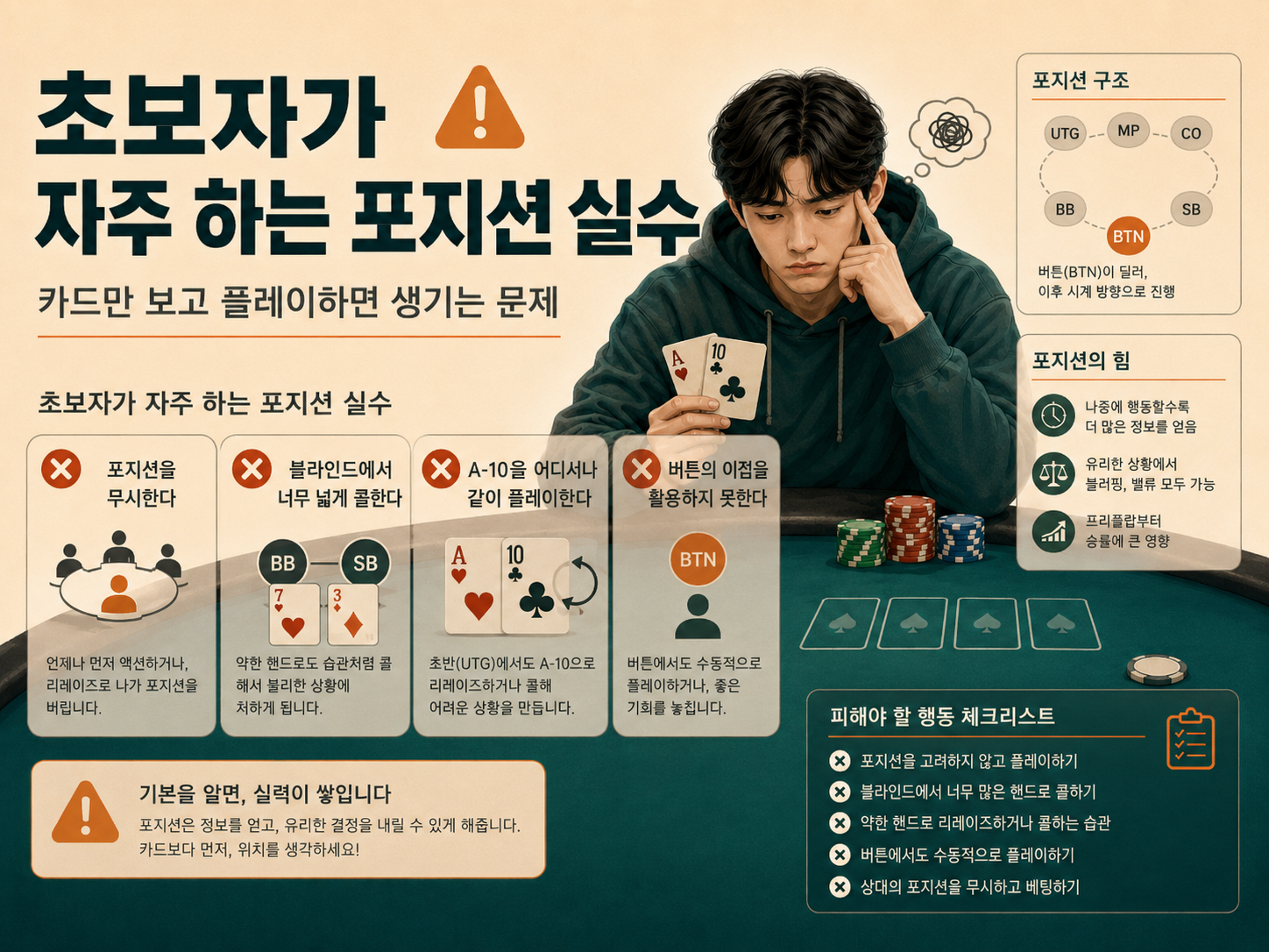 초보자가 자주하는 홀덤 포지션 실수 이미지