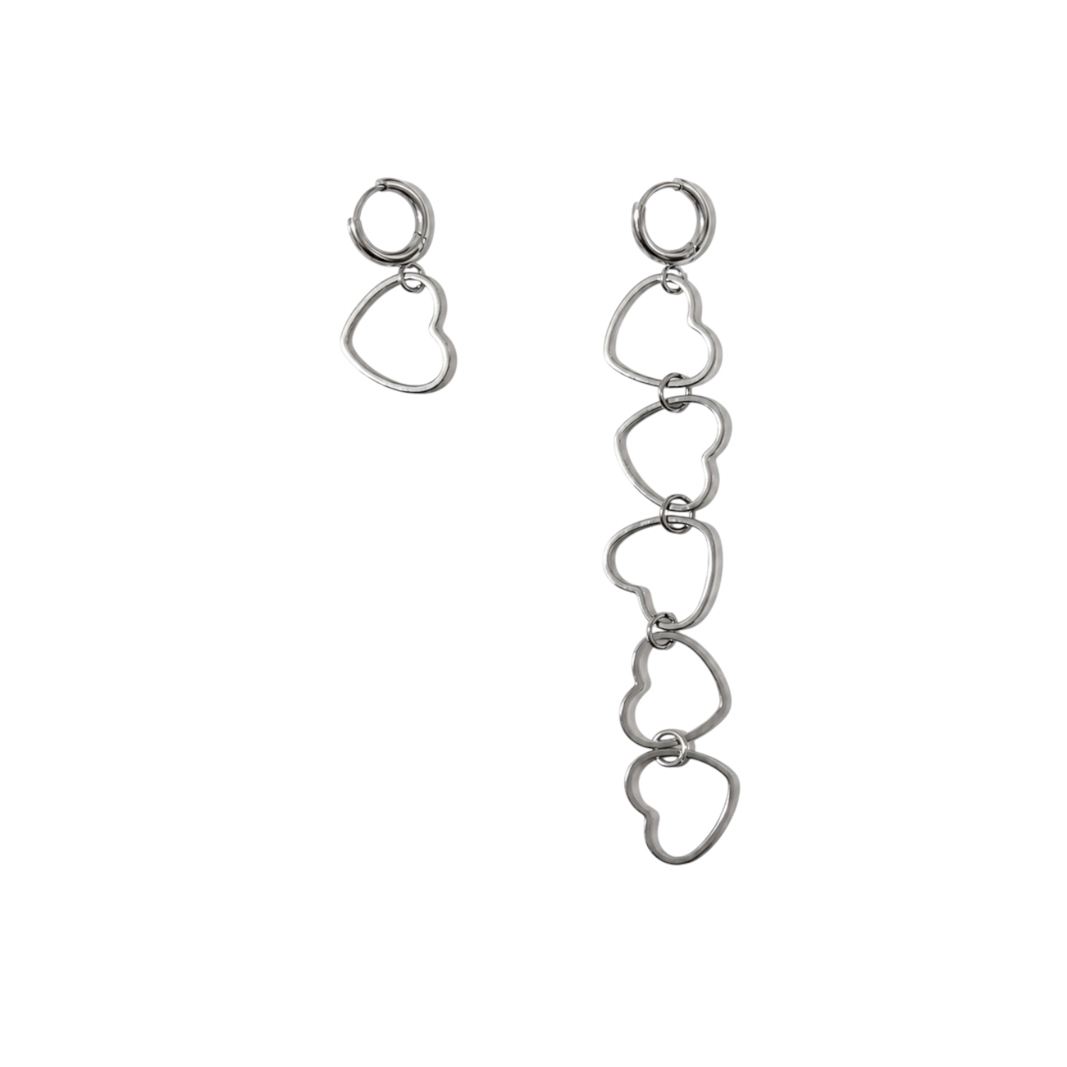 바이메이커 링크드 하트 언밸런스 이어링 Linked Heart Asymmetric Earrings