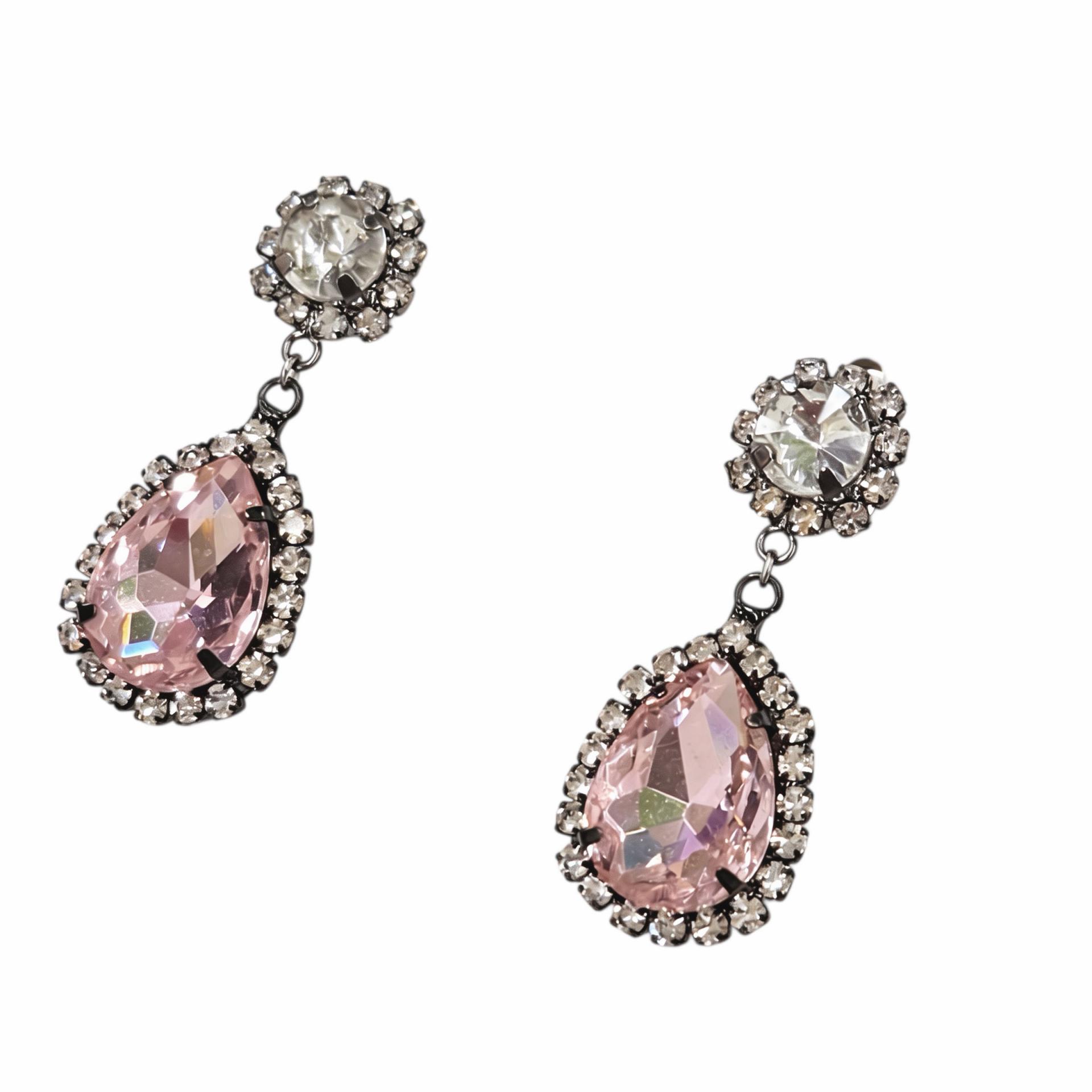 바이메이커 핑크 크리스탈 드롭 이어링_클리어 Pink Drop Contrast Earrings_Clear