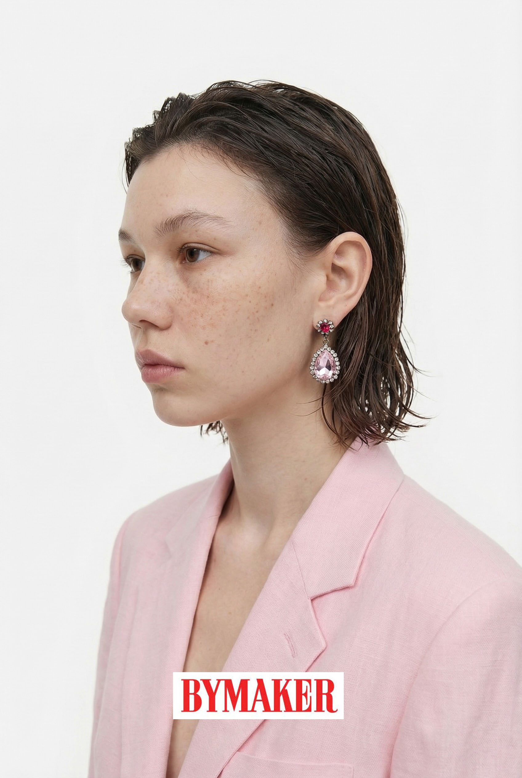 바이메이커 핑크 크리스탈 드롭 이어링_레드 Pink Drop Contrast Earrings_Red