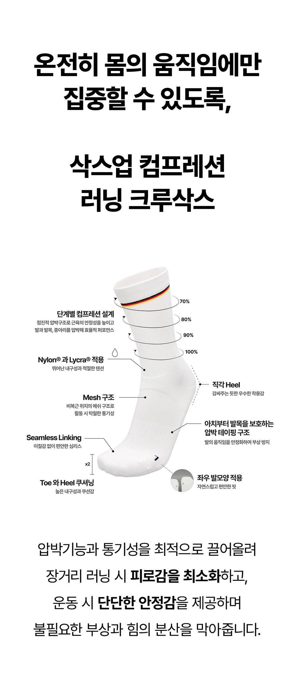[삭스업] 컴프레션 러닝 크루삭스