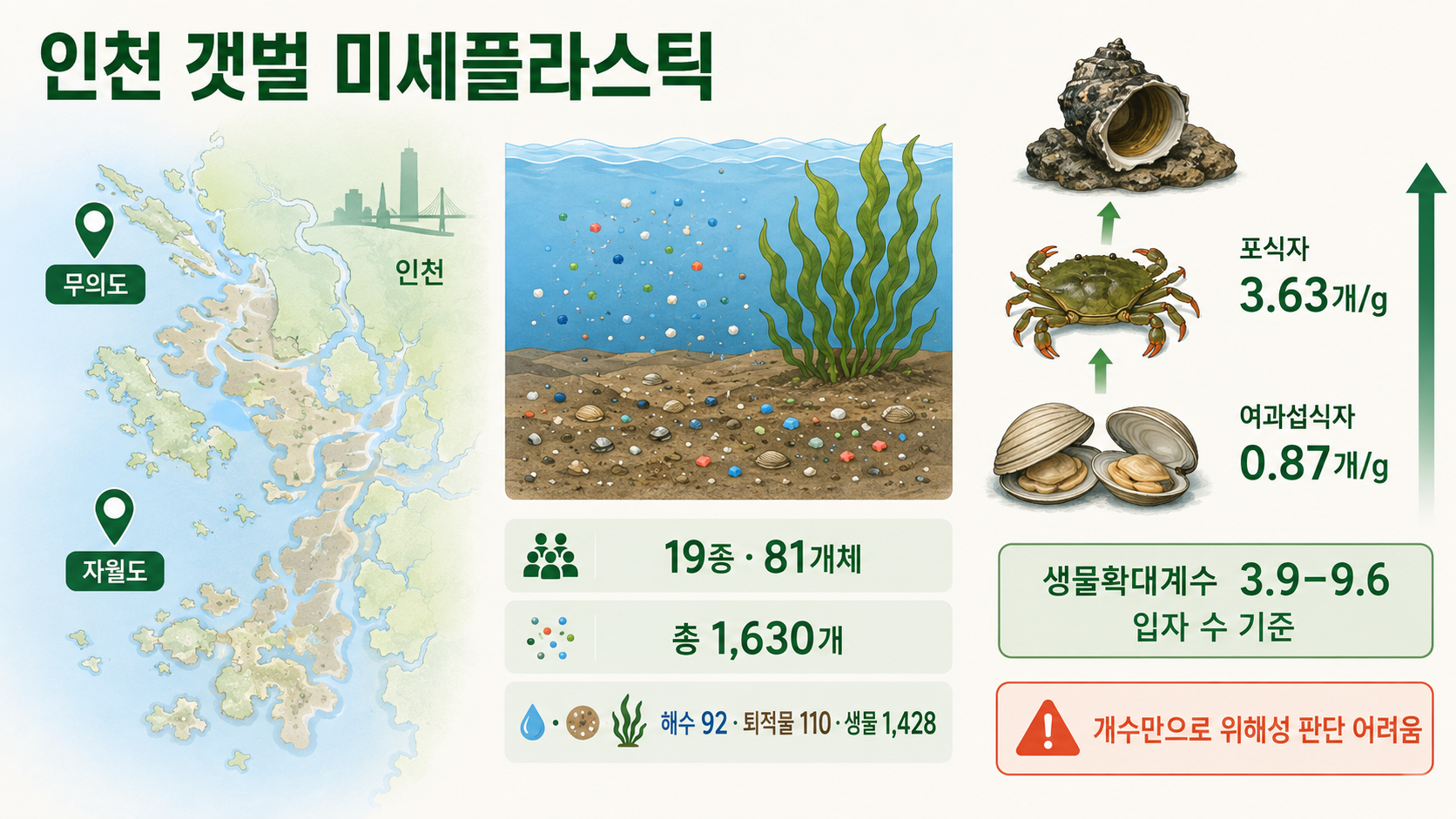 인천 갯벌 미세플라스틱 조사 결과 요약 인포그래픽