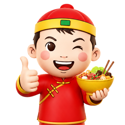 마라탕을 들고 엄지를 올린 천라쿵푸마라 캐릭터