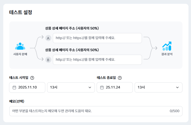 A/B 테스트 예시 화면